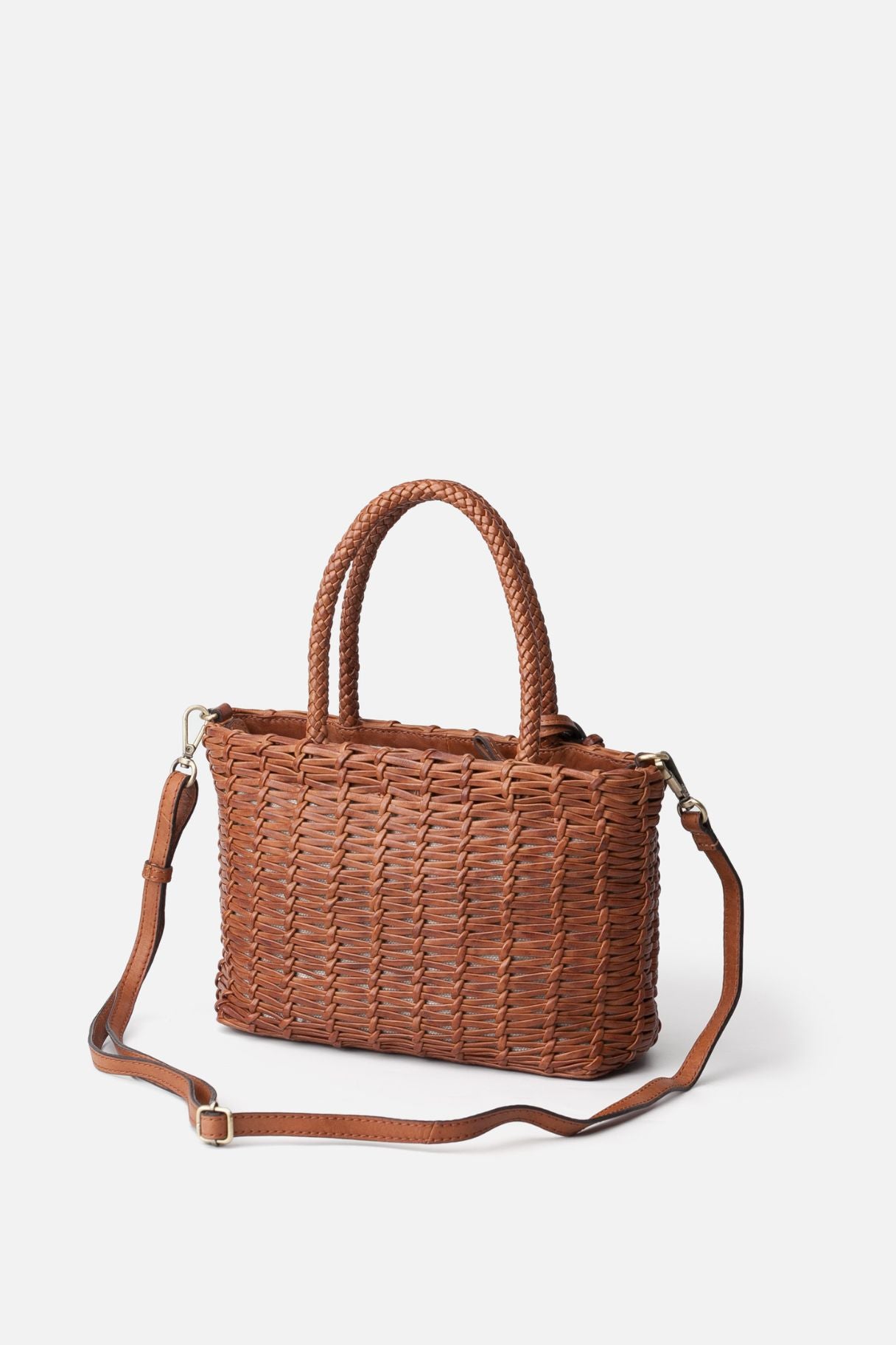 Biba Ayden - Panier en cuir tressé cognac