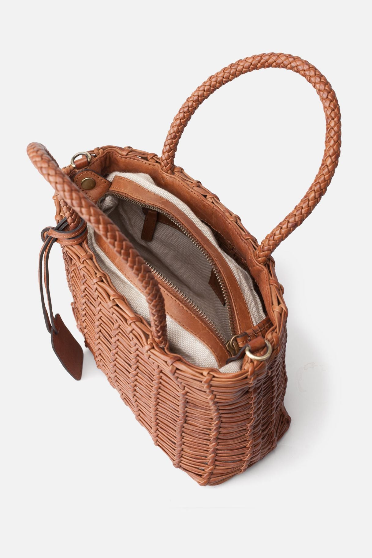 Panier en cuir tressé cognac - Nappa maroquinerie