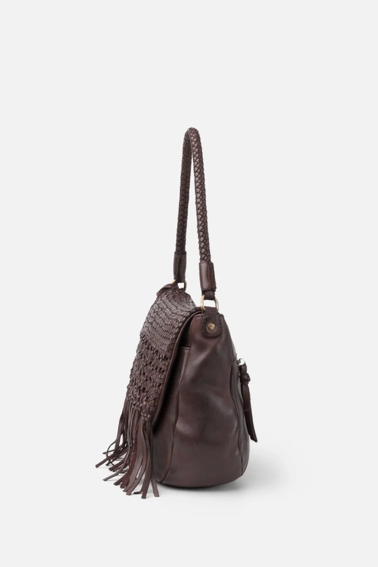 BIBA - Sac Varney en cuir et tressé de couleur marron, vu sur le côté