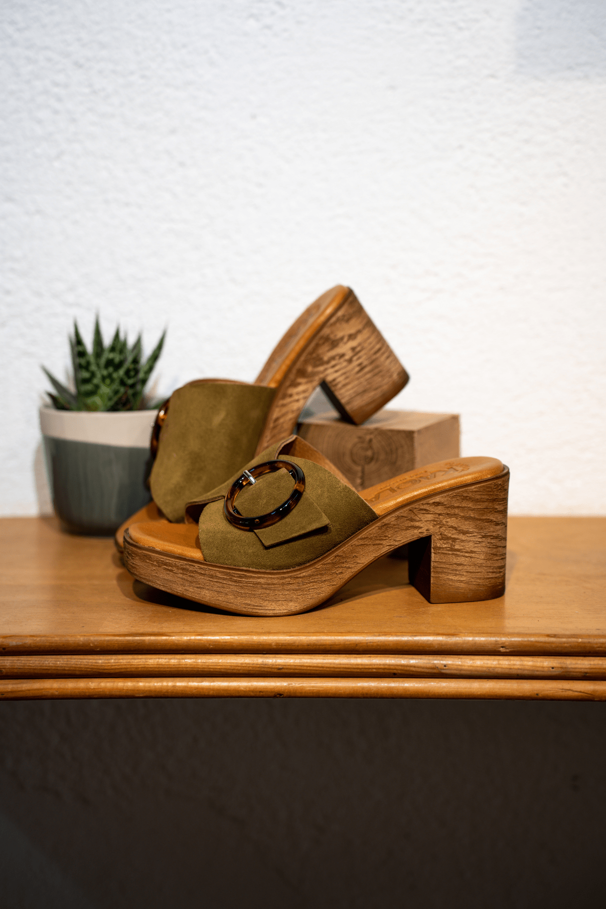 Mules compensées seventies - Kaola 948 Kaki | Collection estivale - Nappa Maroquinerie