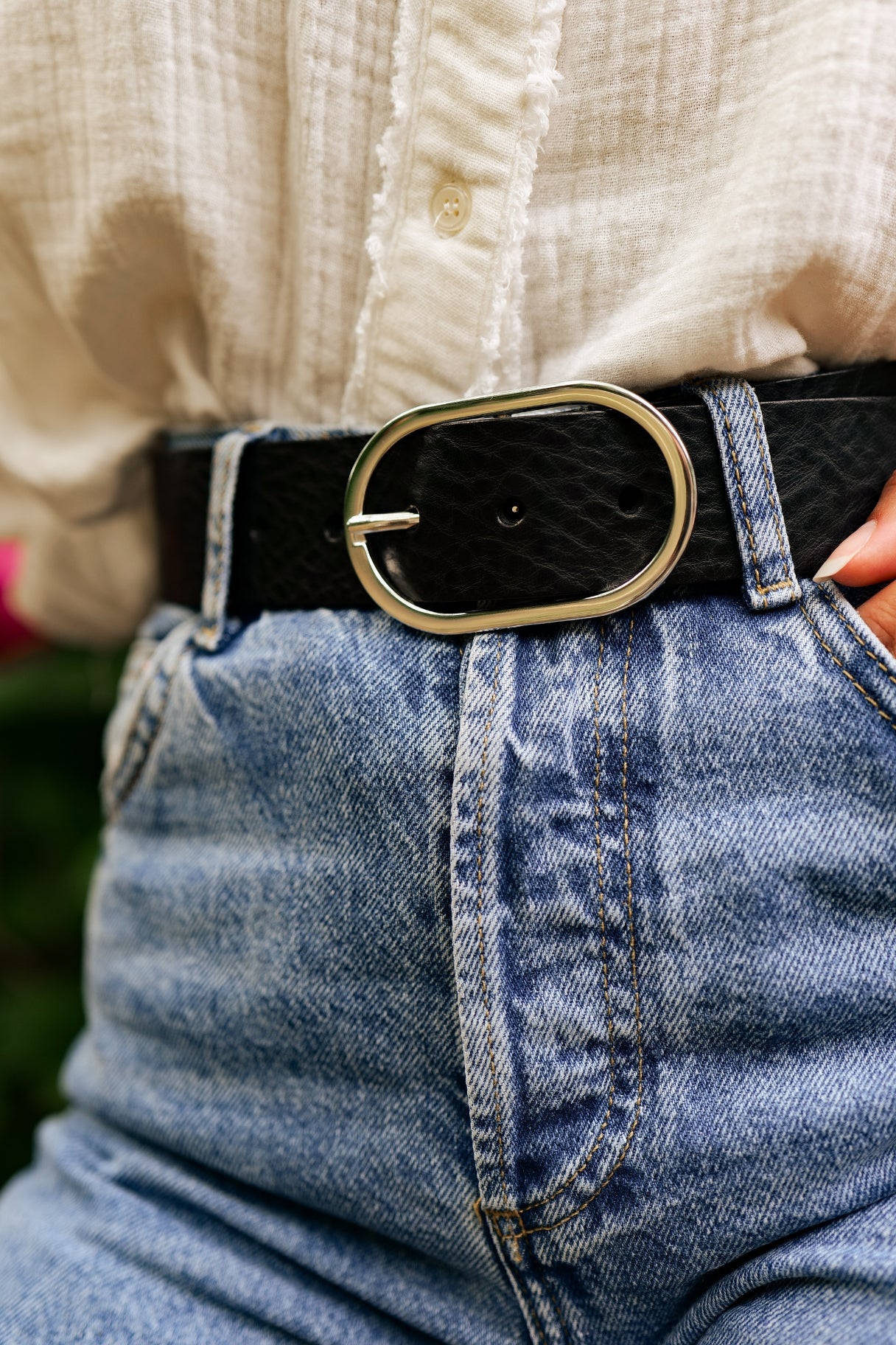 Ceinture femme en cuir noir fabriquée en France - Nappa maroquinerie 