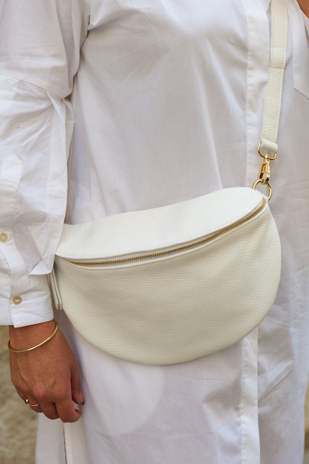 Sac banane cuir grainé blanche - Nappa maroquinerie 