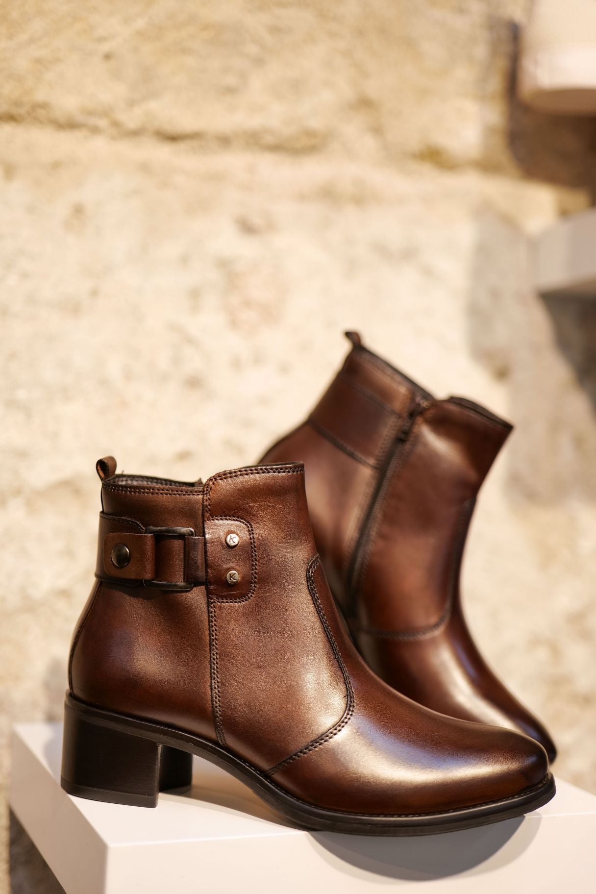 bottines marron style motard en cuir 