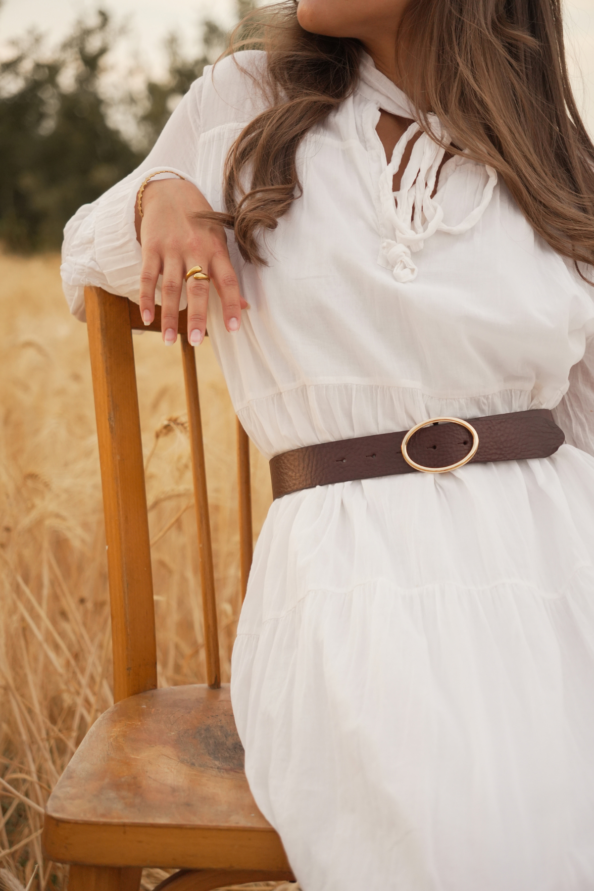 Ceinture Angèle Atelier Nappa en cuir marron foncé à boucle ovale dorée, p