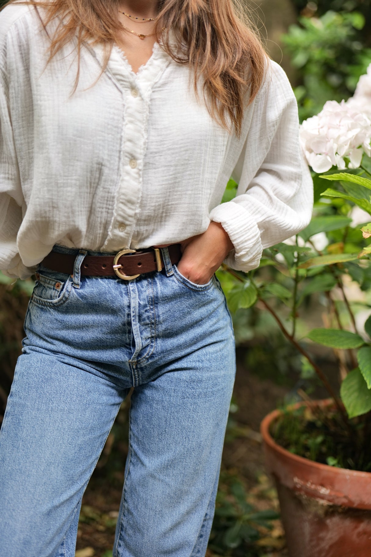 Ceinture femme en cuir marron boucle dorée - Fabriquée en France