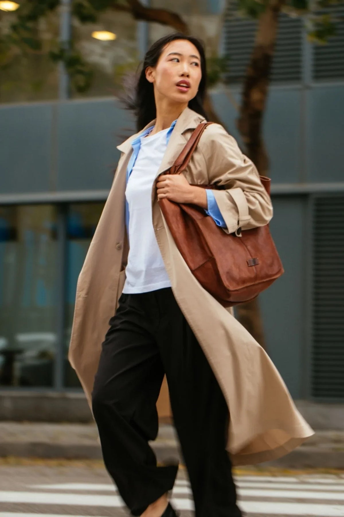 Grand sac cabas en cuir lavé cognac Biba Homer, forme souple et évasée