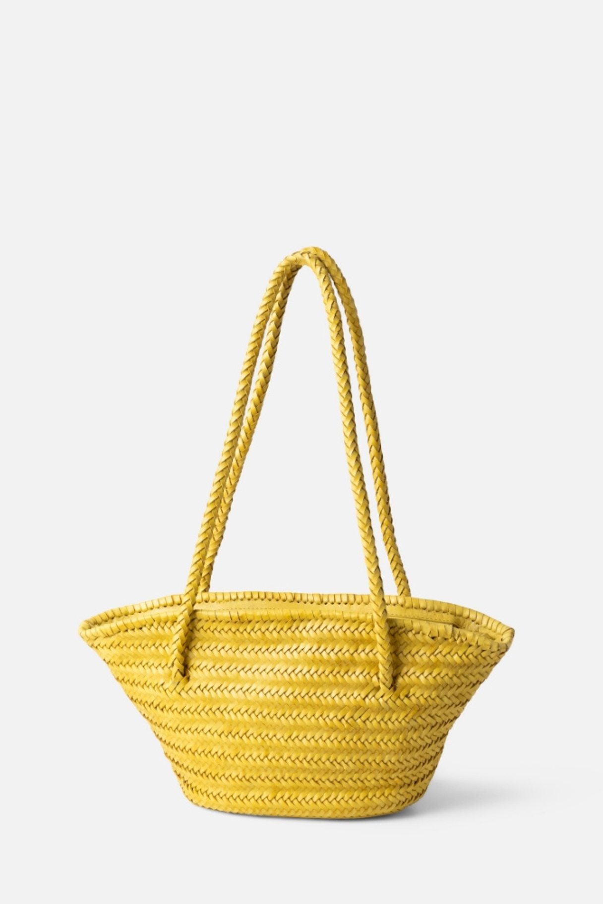 Panier BIBA en cuir tressé jaune vue arrière, modèle évasé tendance