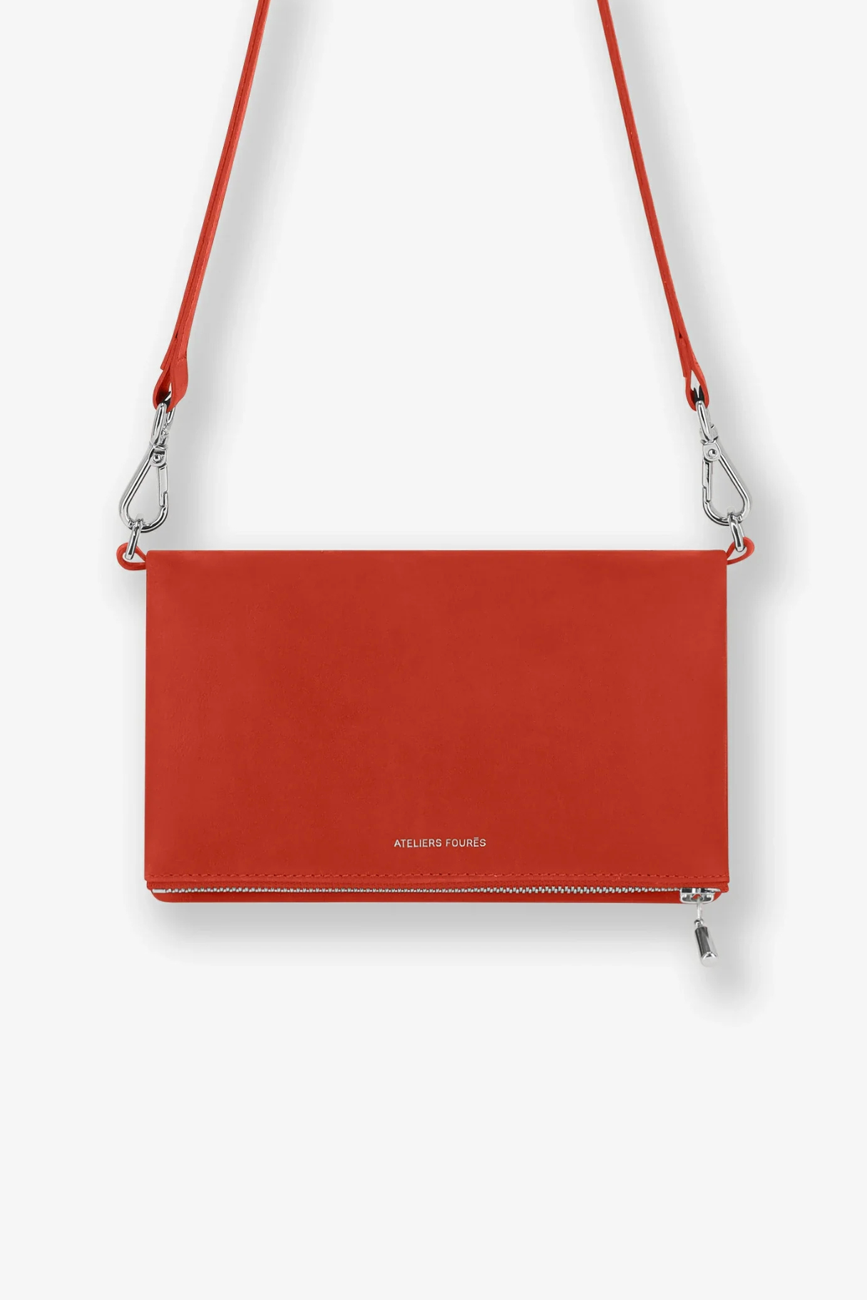 Pochette femme cuir orangé Mycène Ateliers Fourès, fabriquée à Graulhet