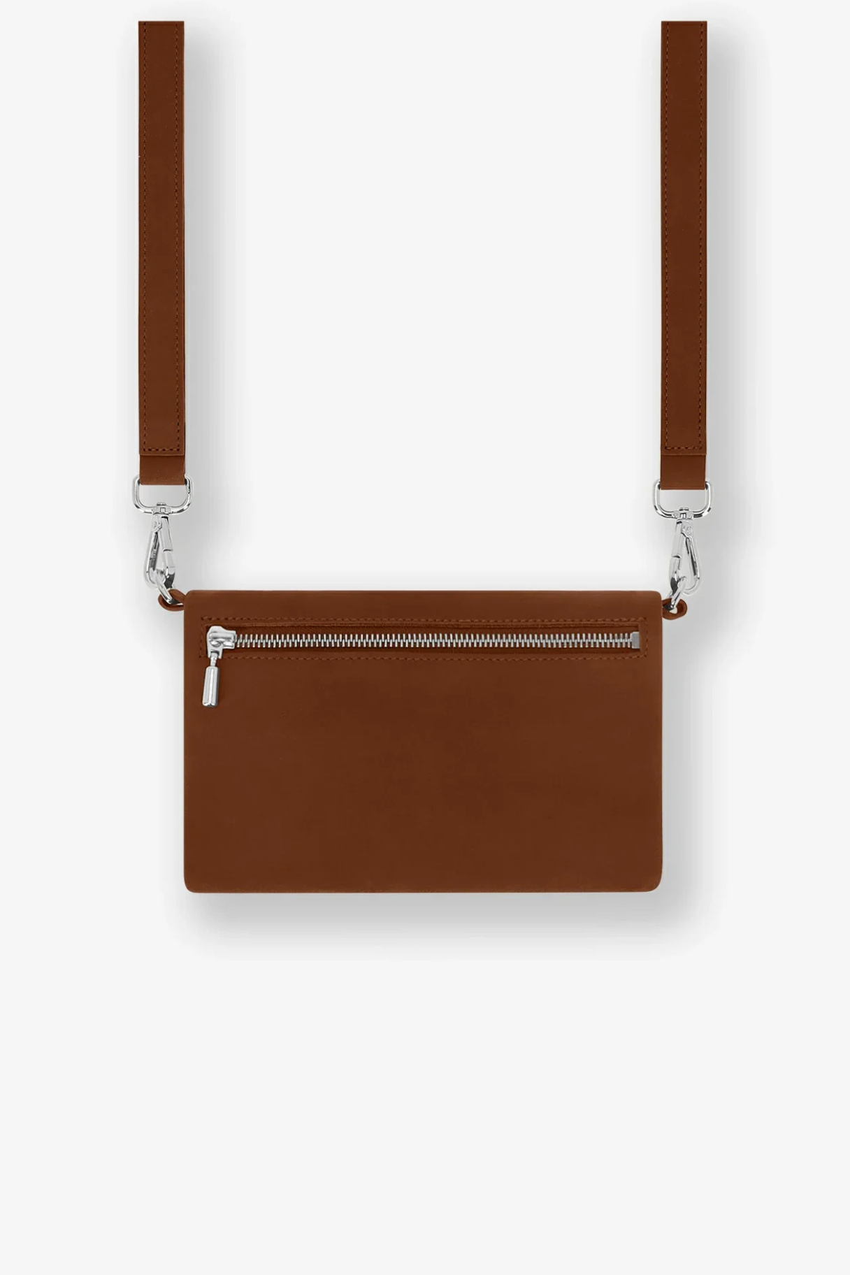 Pochette Mycène cuir marron dos avec bandoulière bi-matière réglable