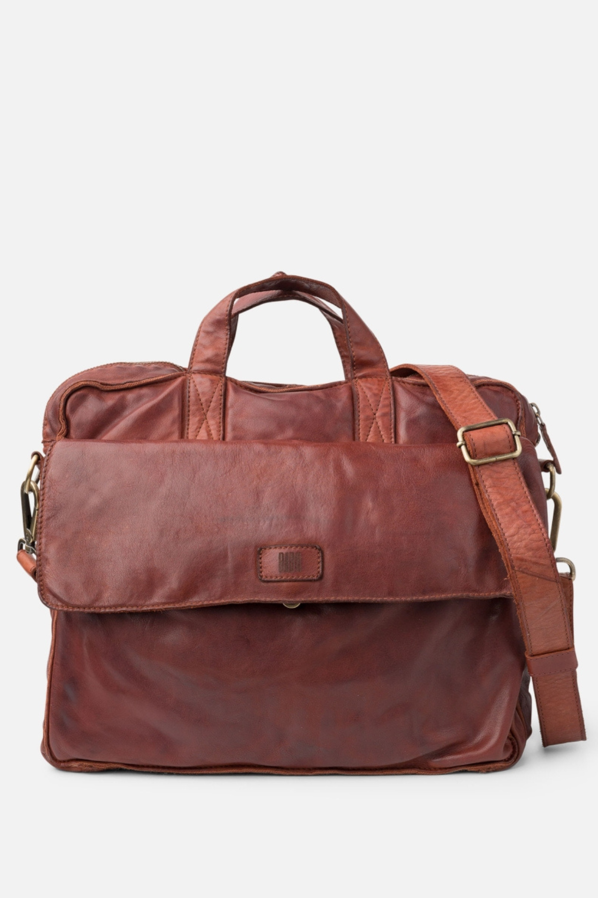 Porte-documents homme BIBA Alex ALE2L en cuir marron, vue de face avec rabat