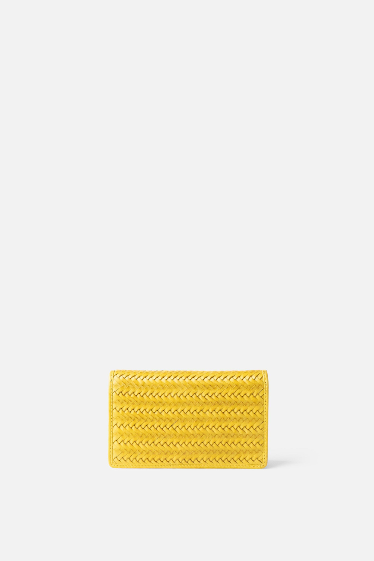 Porte-monnaie BIBA Perkins PAR13L en cuir tressé jaune, modèle compact à rabat
