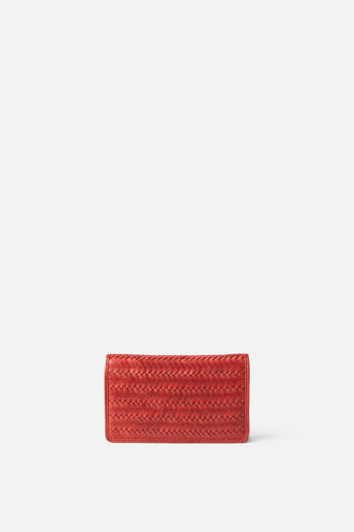 Porte-monnaie BIBA Perkins PAR13L en cuir tressé rouge, modèle compact à rabat