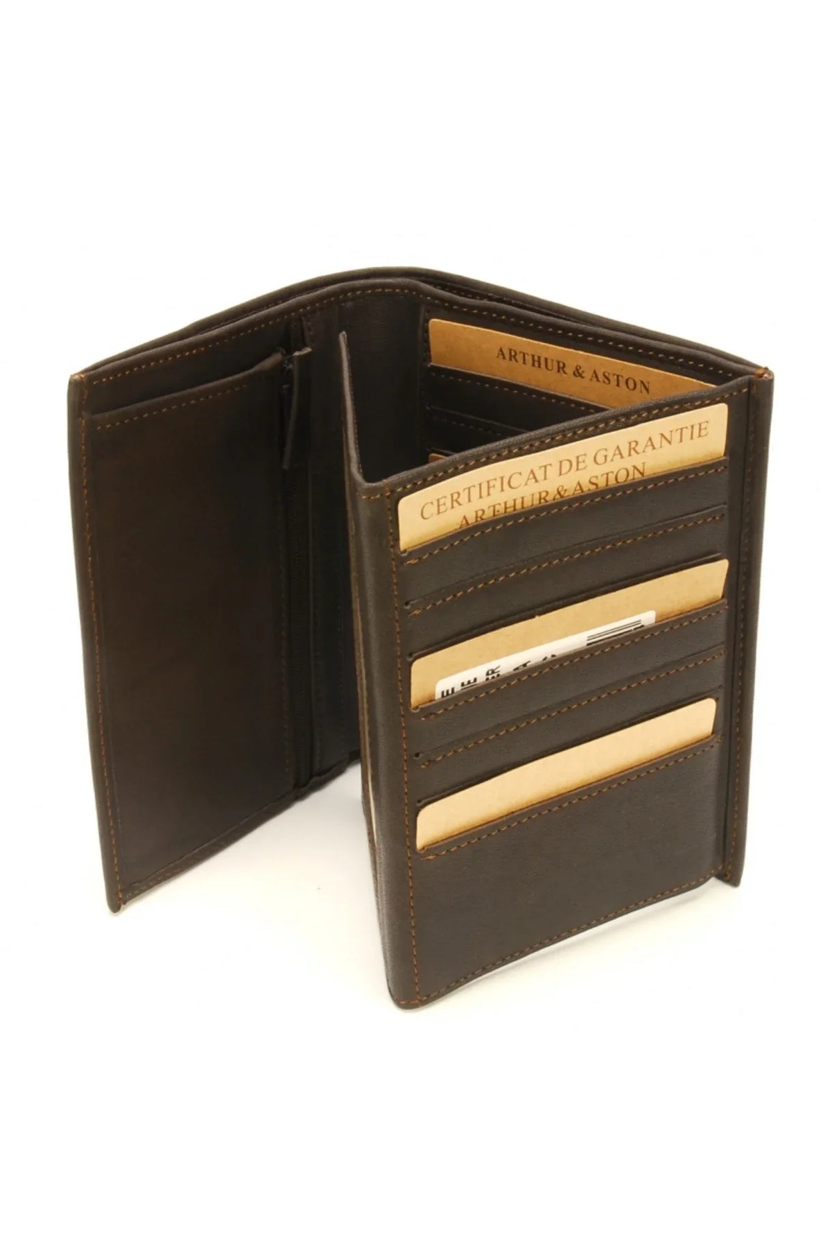 Intérieur du portefeuille grand modèle homme en cuir marron foncé