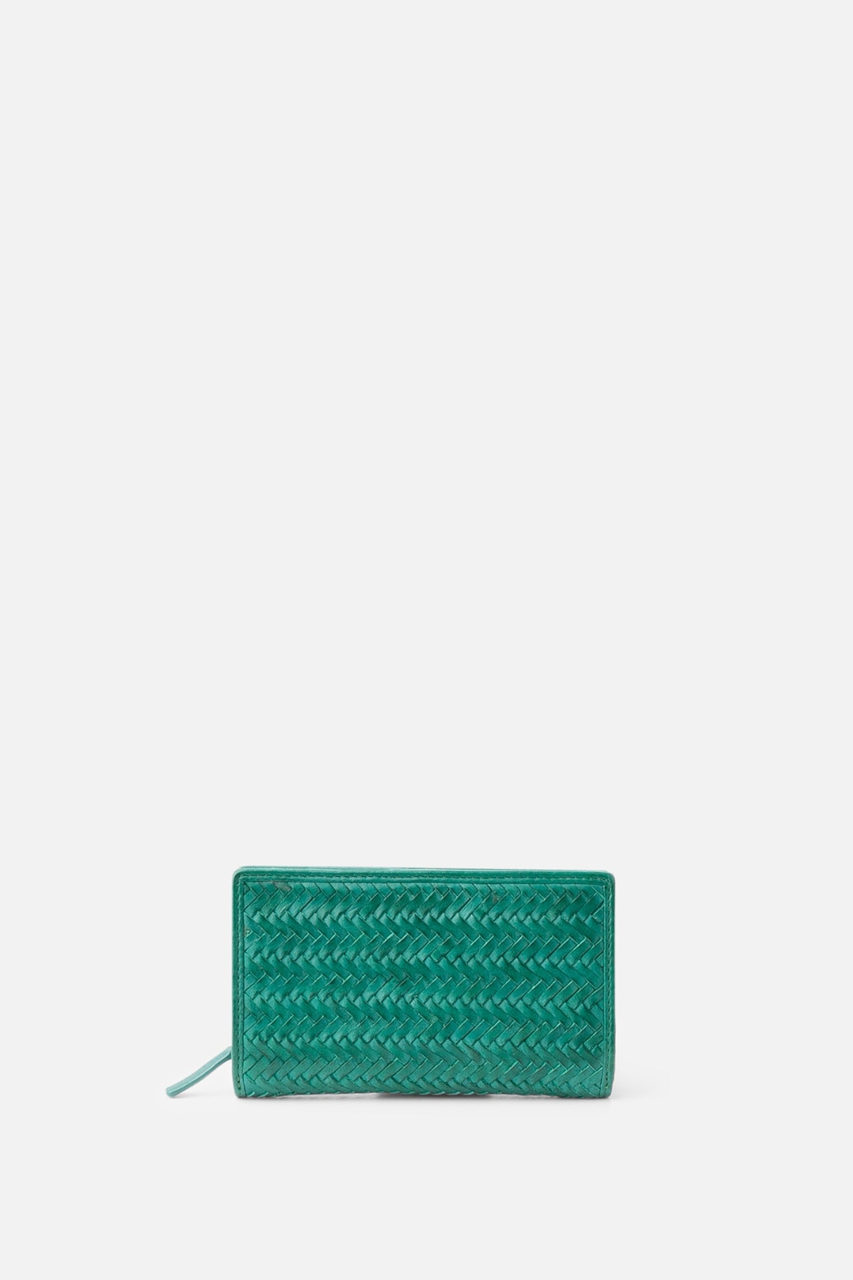 portefeuille Perkins PER13L en cuir tressé – vue avant turquoise