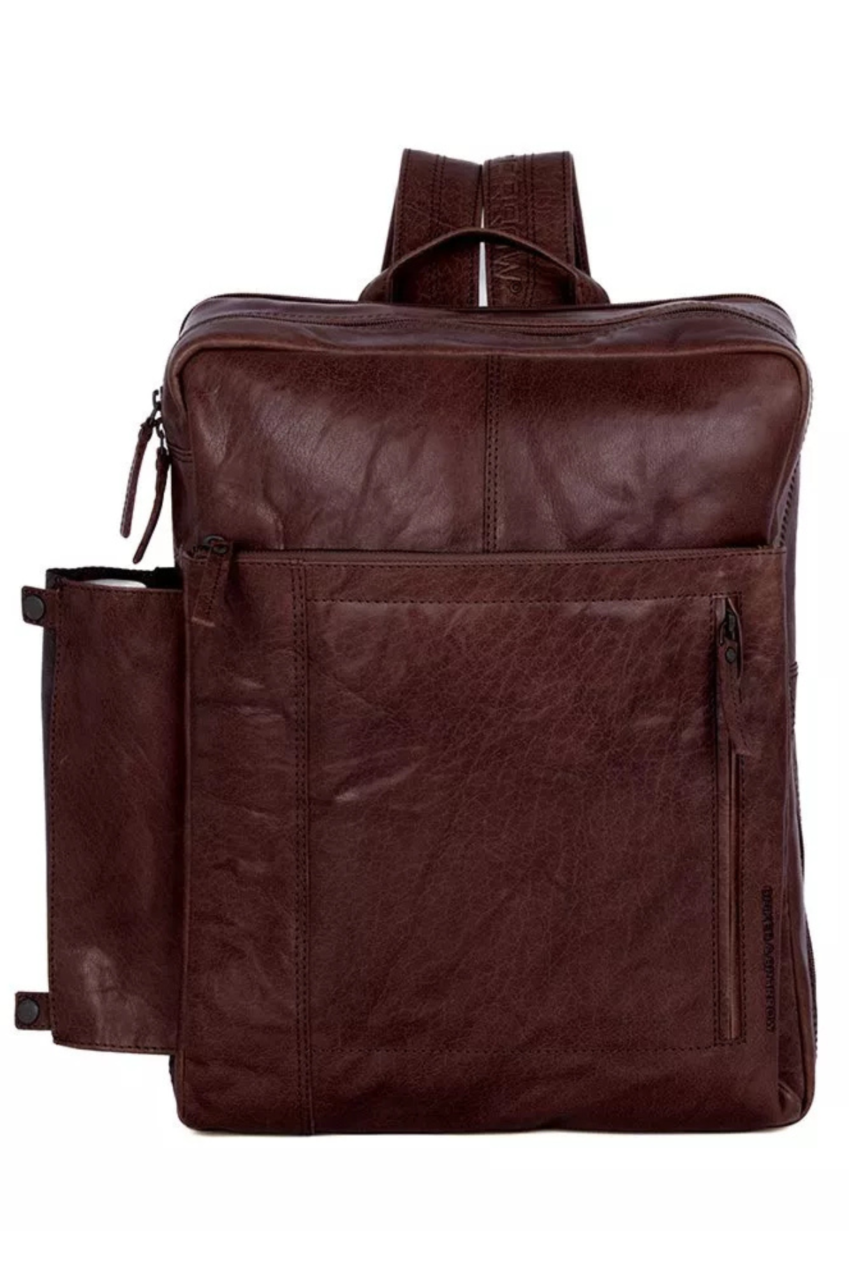 Sac à dos cuir Bronco marron Jonathan avec porte-bouteille latéral et housse anti-pluie