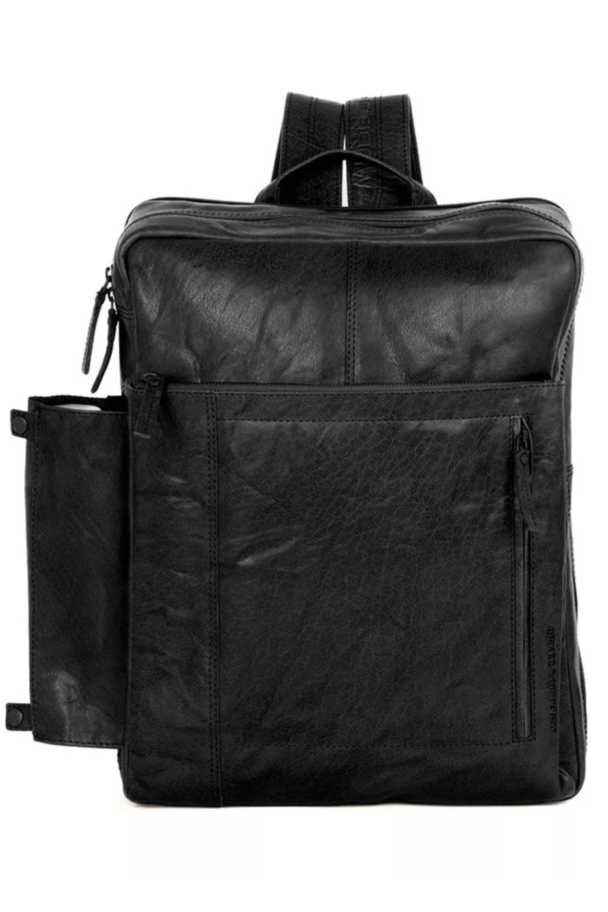 Sac à dos cuir Bronco noir Jonathan avec porte-bouteille et housse anti-pluie