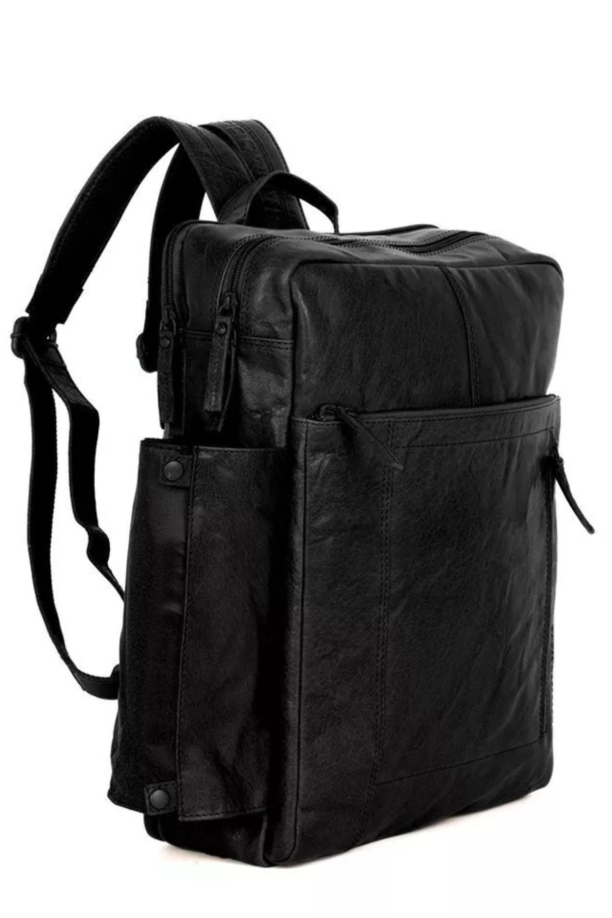 Sac à dos cuir noir Spikes & Sparrow Jonathan, vue de profil format voyage
