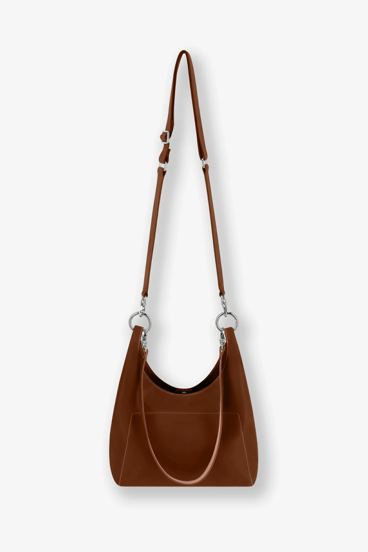 Sac Amazone cuir marron avec bandoulière courte et longue, deux portés possibles