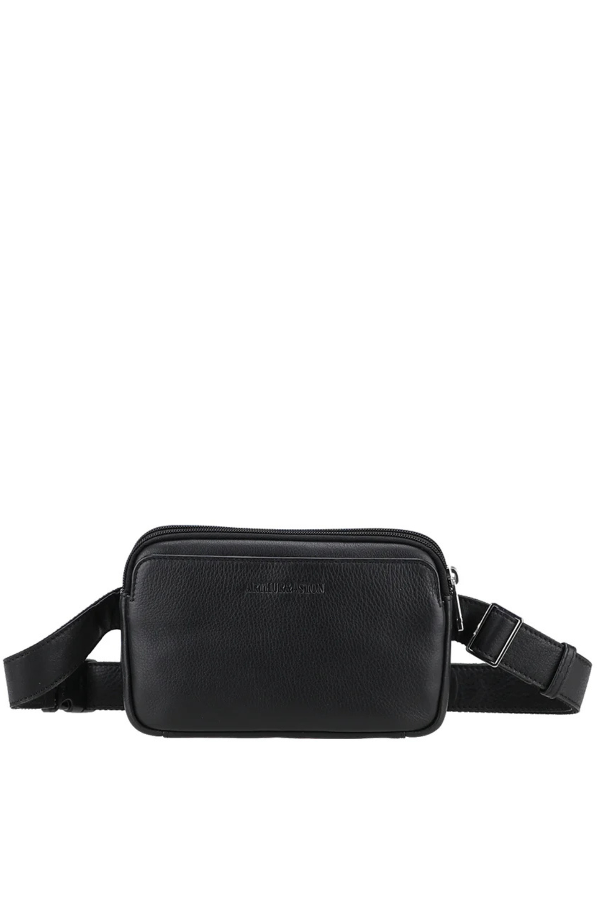Sac banane fin Ange en cuir de vachette pleine fleur noir Arthur & Aston, vue de face