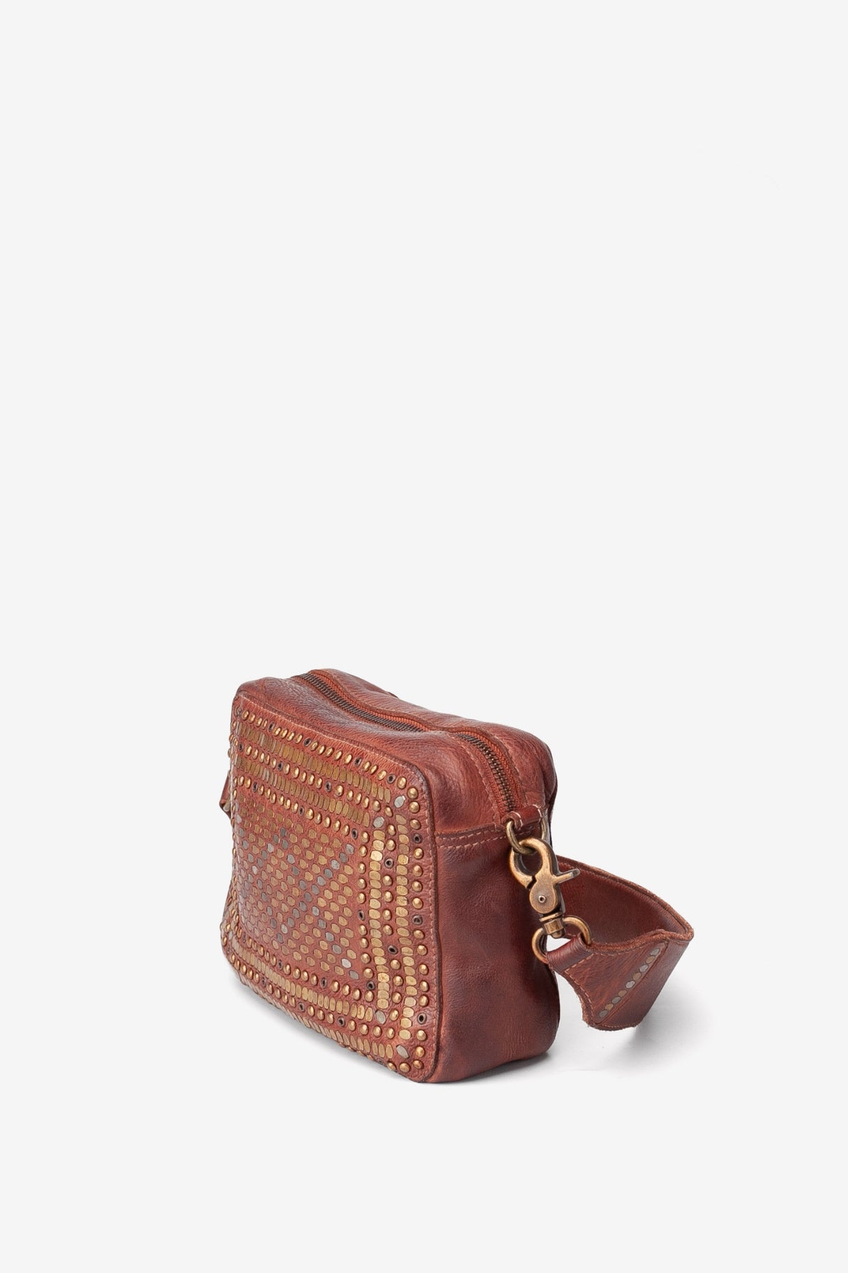 Biba Lovington - petit sac en cuir couleur cognac avec bandoulière et rivets