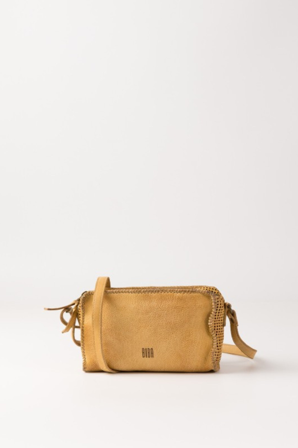 Sac bandoulière cuir lavé perforé yellow Biba Heritage, vue de face