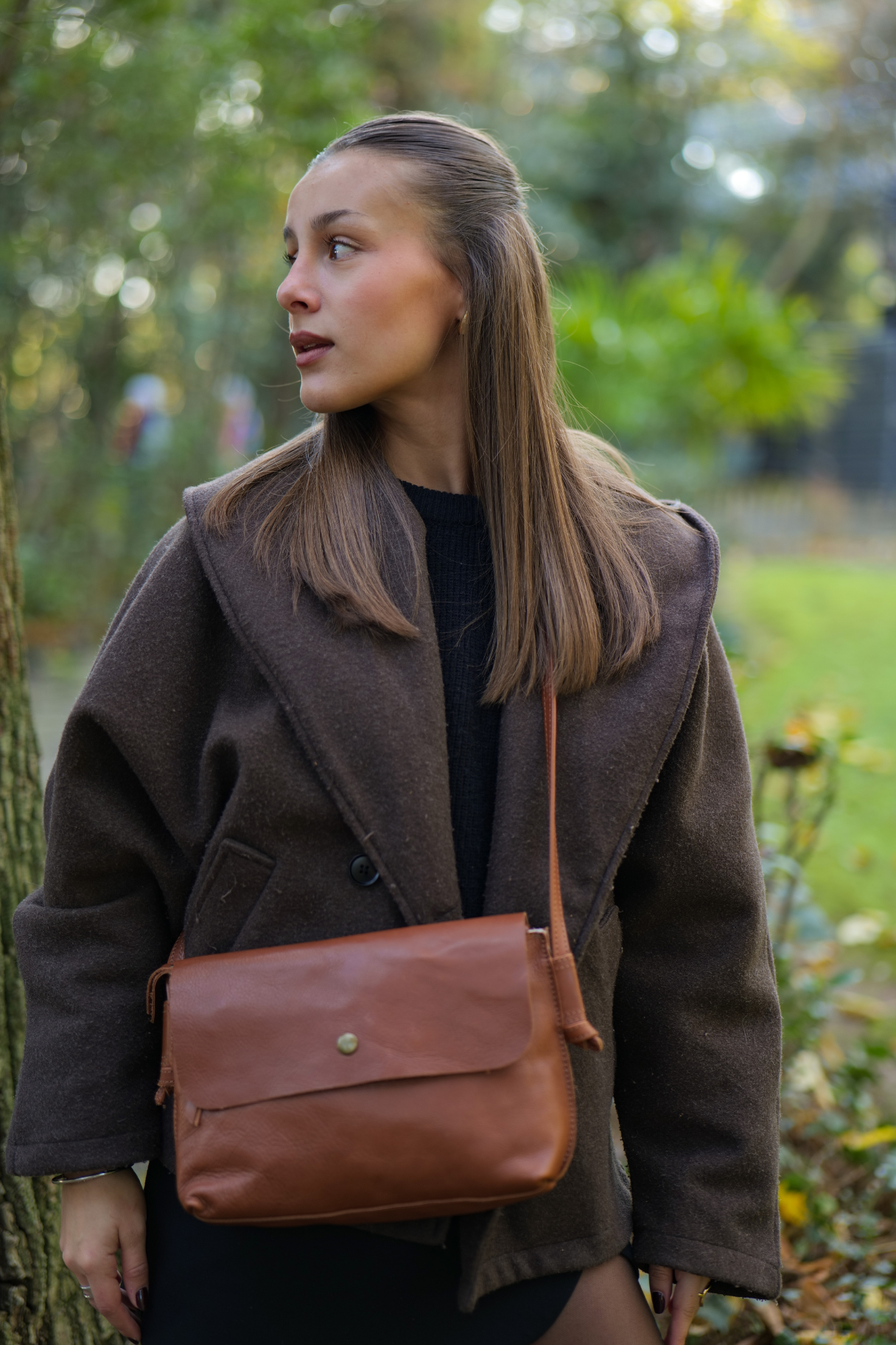 Sac bandoulière en cuir marron Noordsen, couleur châtaigne