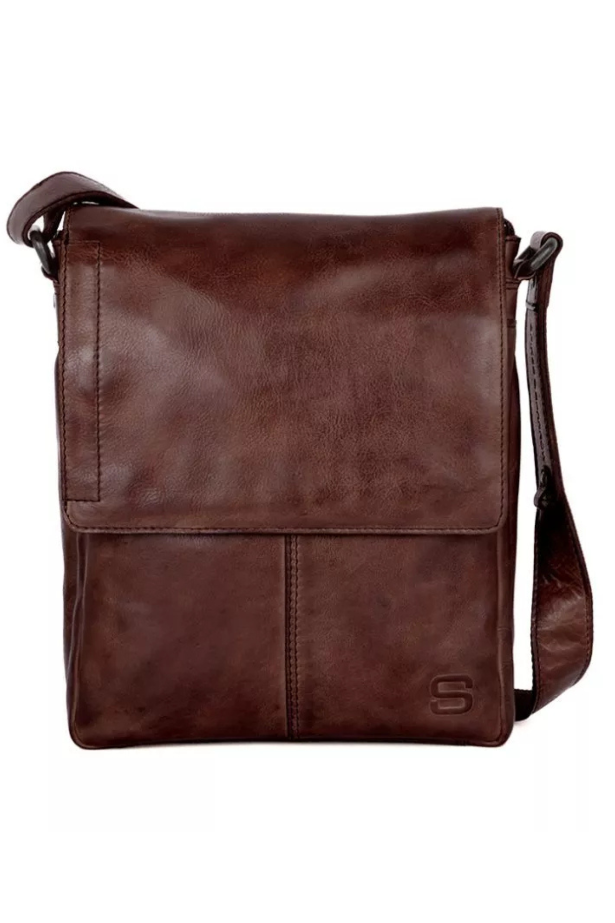 Sac bandoulière homme Spikes & Sparrow Stan en cuir Apache marron foncé, vue de face