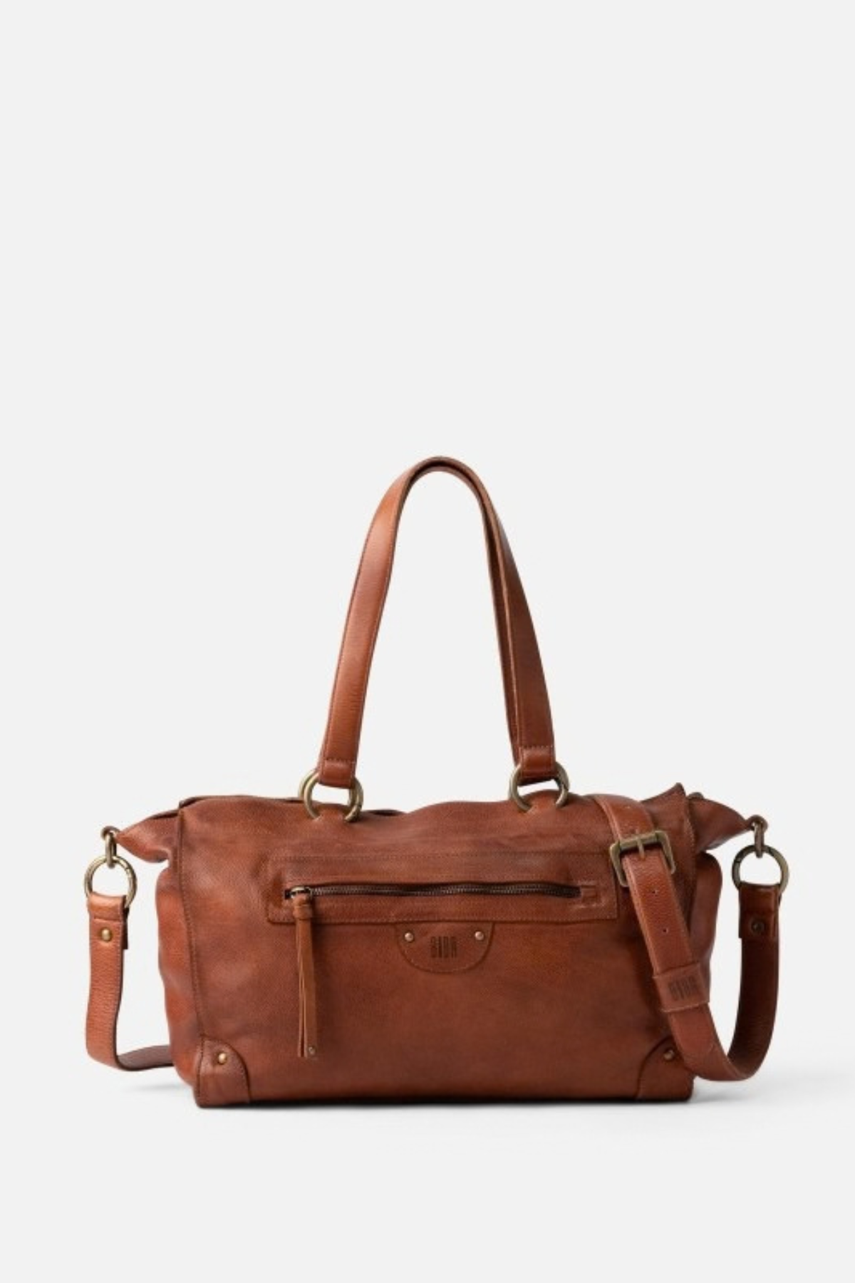 Cabas Alaska Biba en cuir de vachette lavé cognac, anses épaule et bandoulière amovible, 35 x 25 x 10 cm
