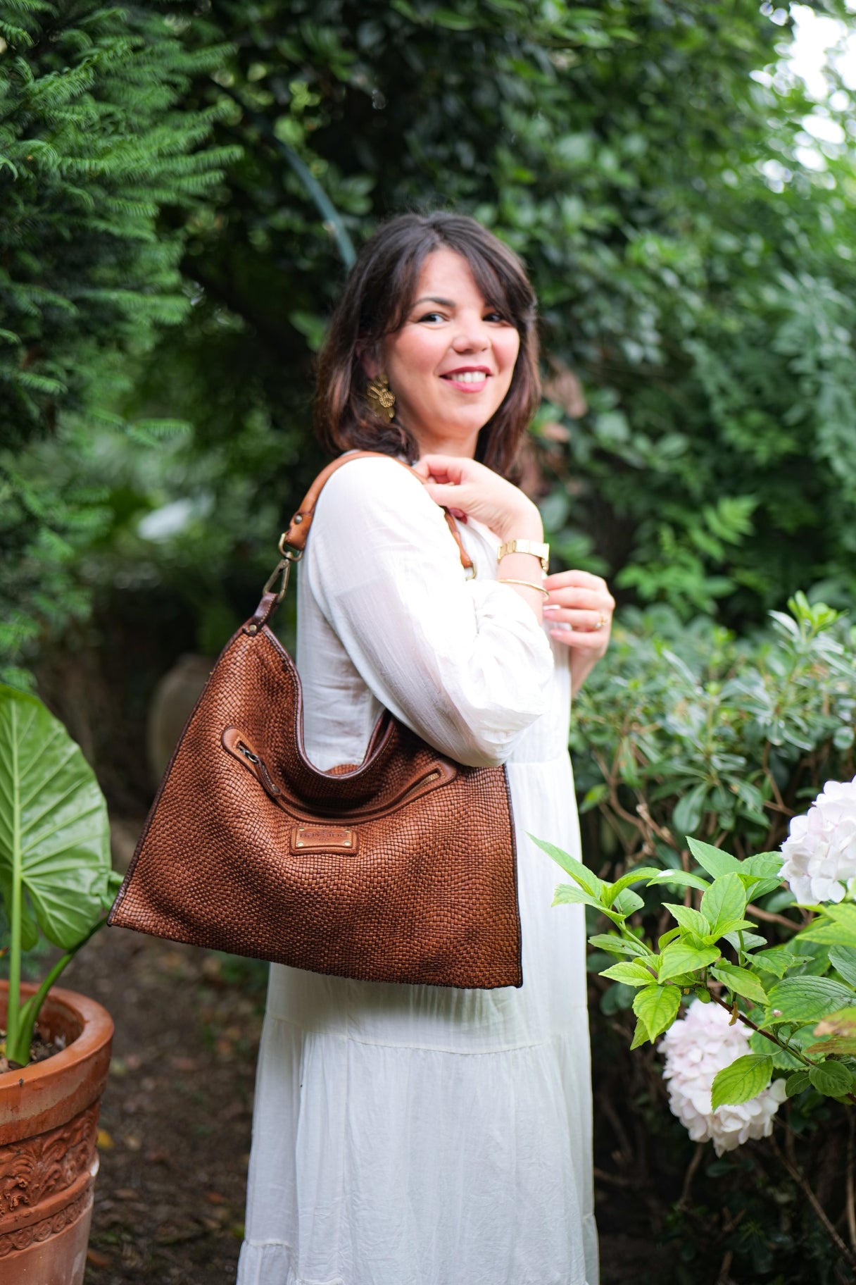 Sac à main Bayside en cuir tressé cognac - unique et fonctionnel