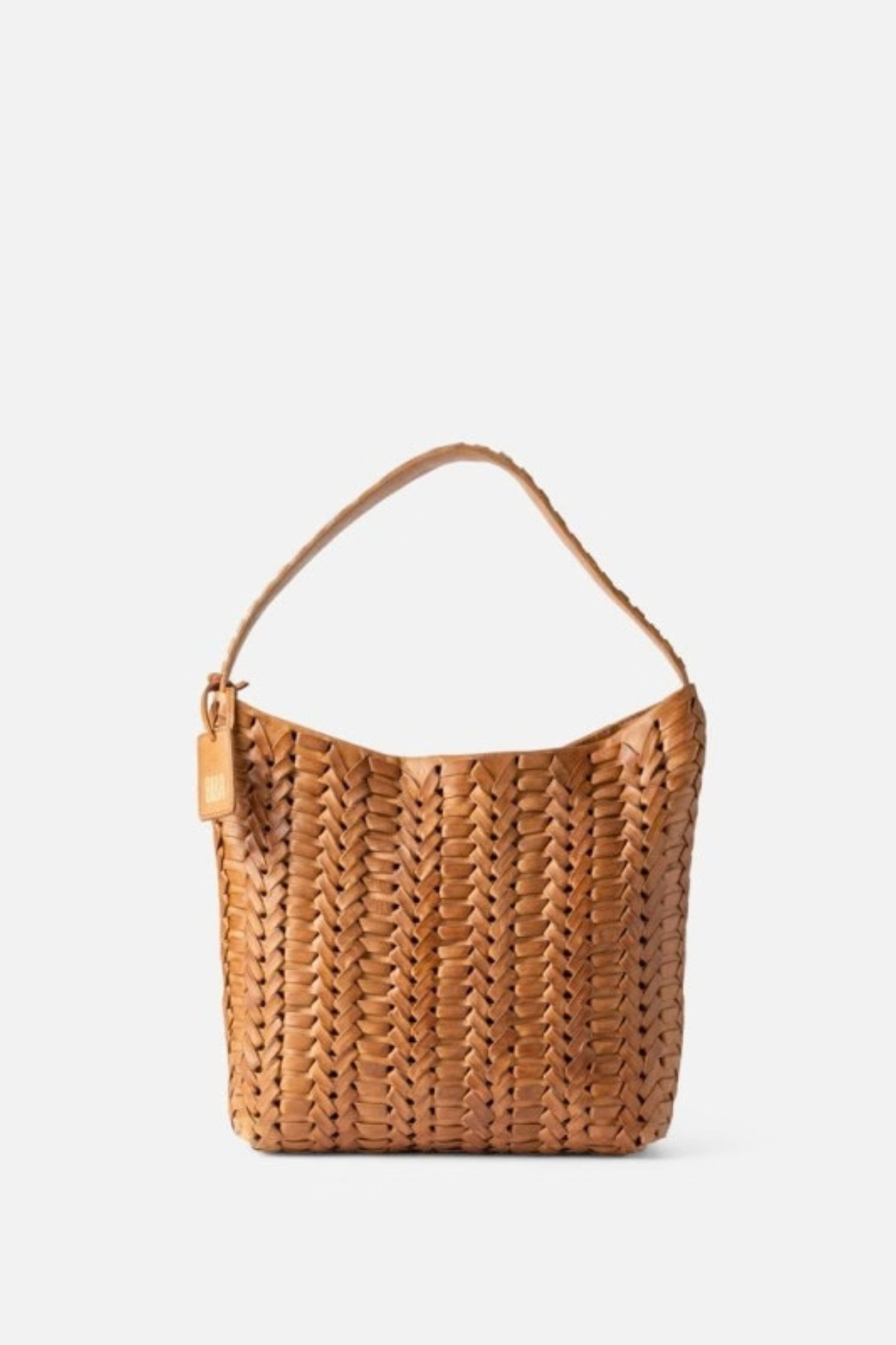 Sac Elk Biba en cuir de vachette tressé cognac, 32 x 36 x 10 cm