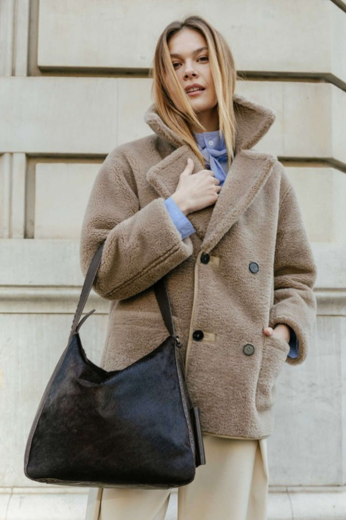 Sac hobo Genola Biba en cuir de vachette à poils