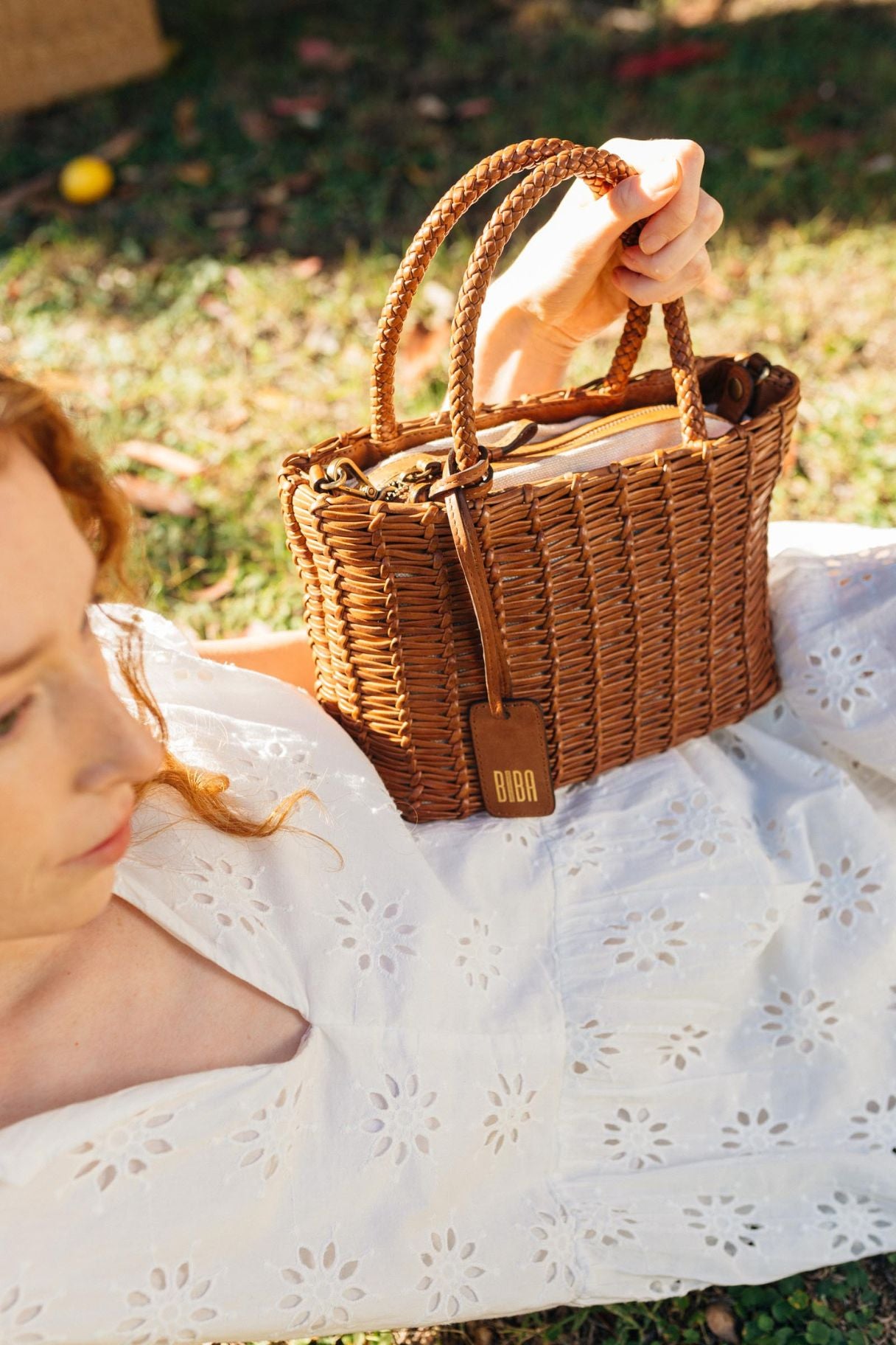 Biba Ayden - Panier AYD1L en cuir tressé cognac - Nappa maroquinerie 