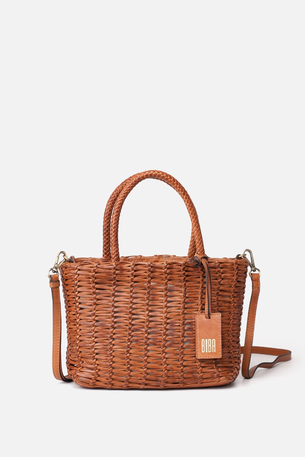 Biba Ayden - Panier en cuir tressé cognac - Nappa maroquinerie 