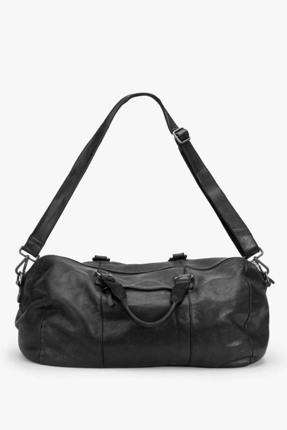 Sac week-end Biba Gary en cuir lavé noir avec son anse longue d'épaule