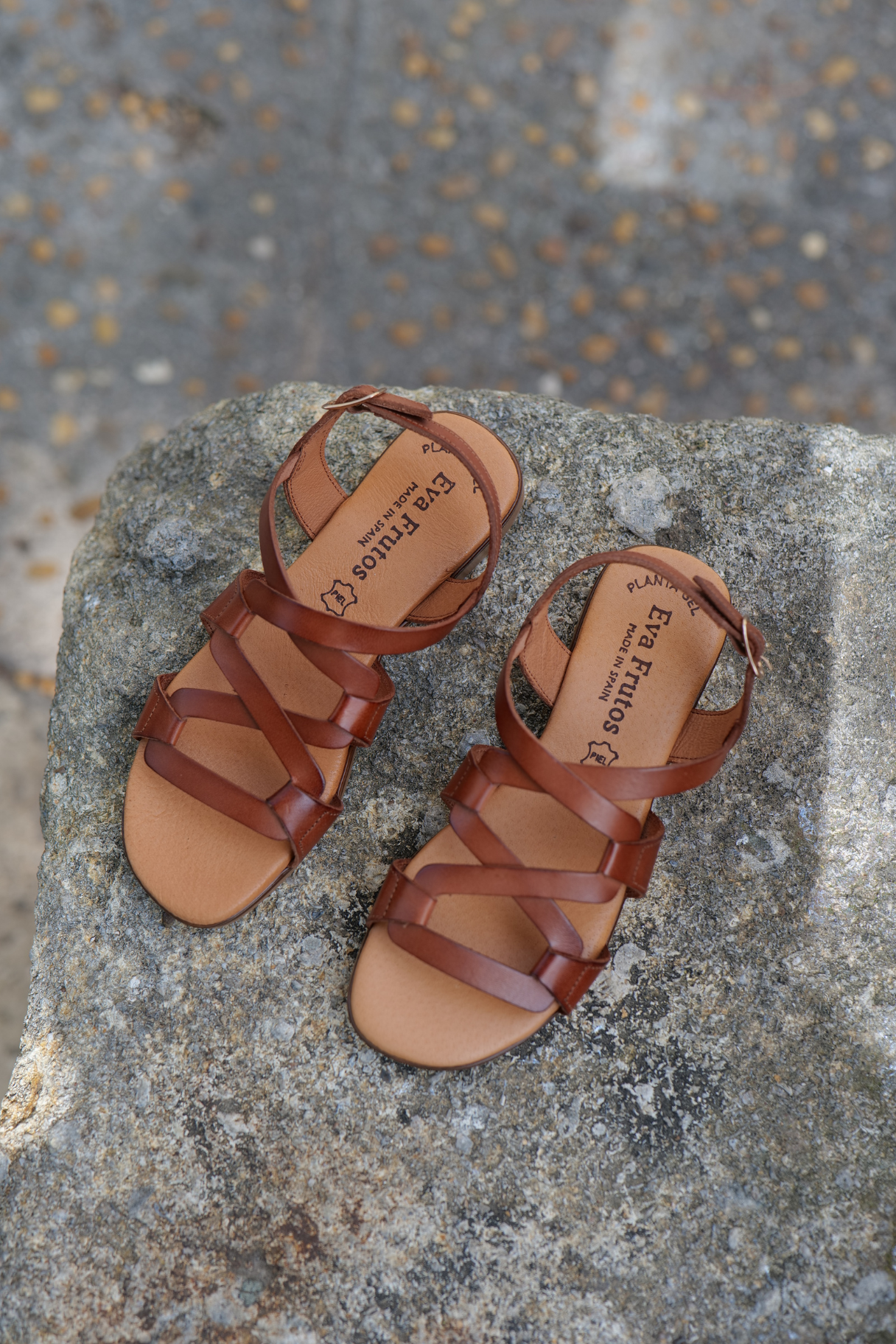 Sandales femme cuir camel multibrides Eva Frutos Made in Spain vue de dessus