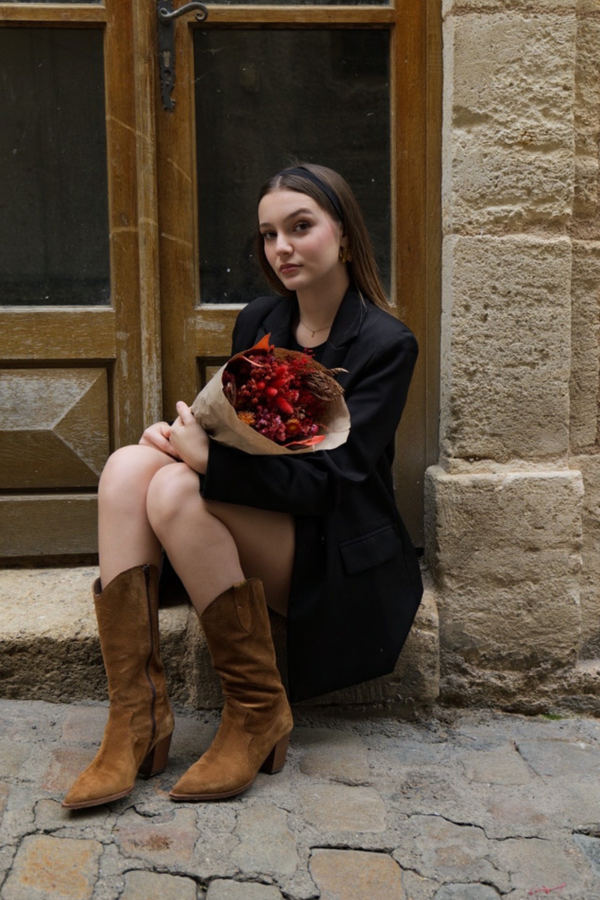 Bottes santiag en cuir suede camel  à talons Patricia Miller 