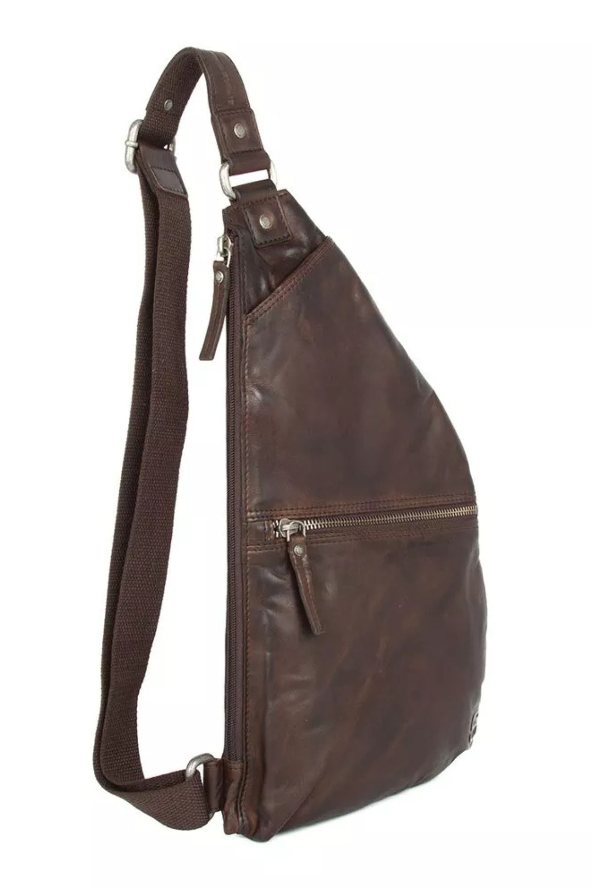 Sling bag homme cuir Apache Reese marron foncé bandoulière réglable profil