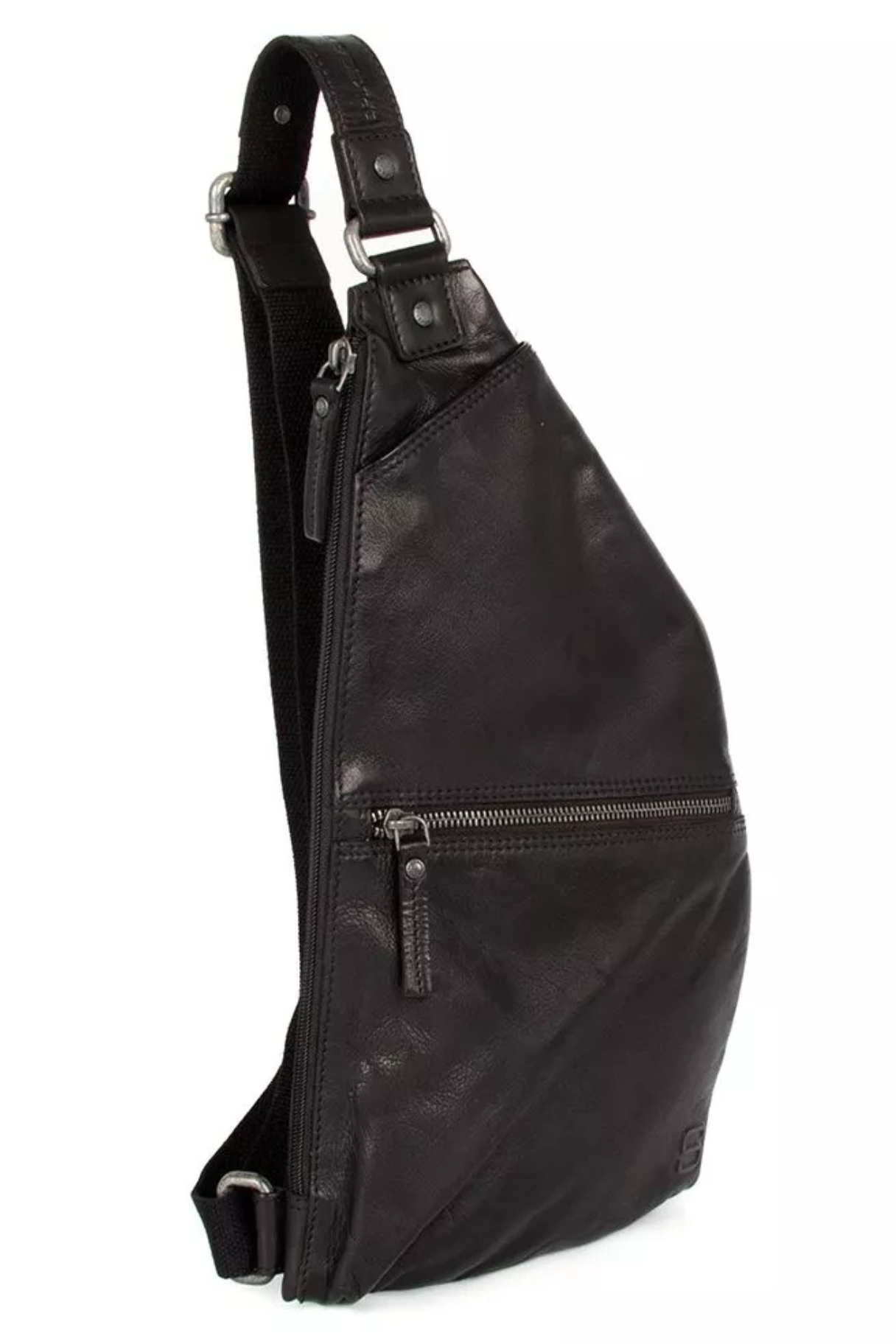 Sling bag homme cuir Apache Reese noir bandoulière réglable profil