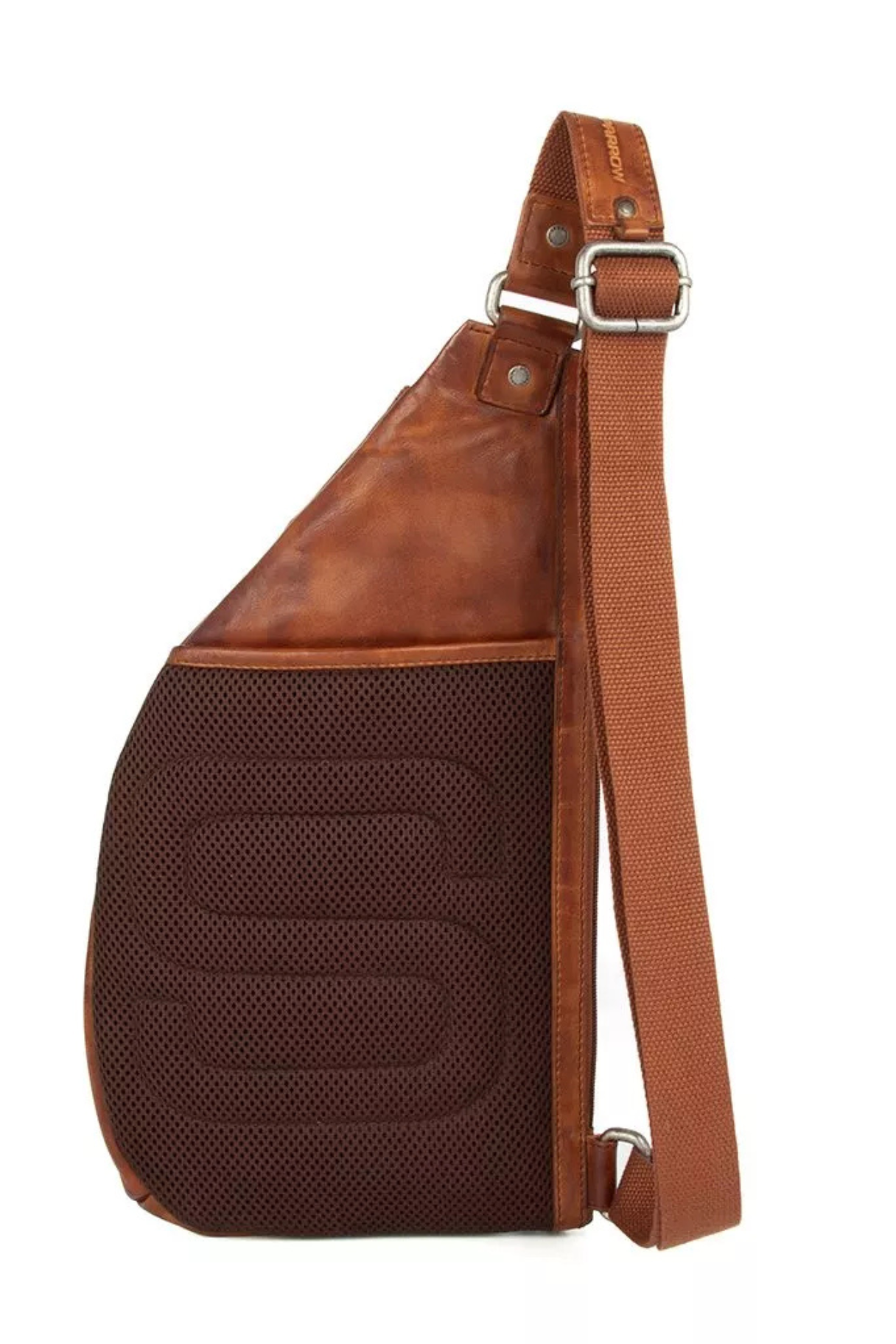 Dos mesh respirant et logo S du sling bag Reese brandy cognac Spikes & Sparrow