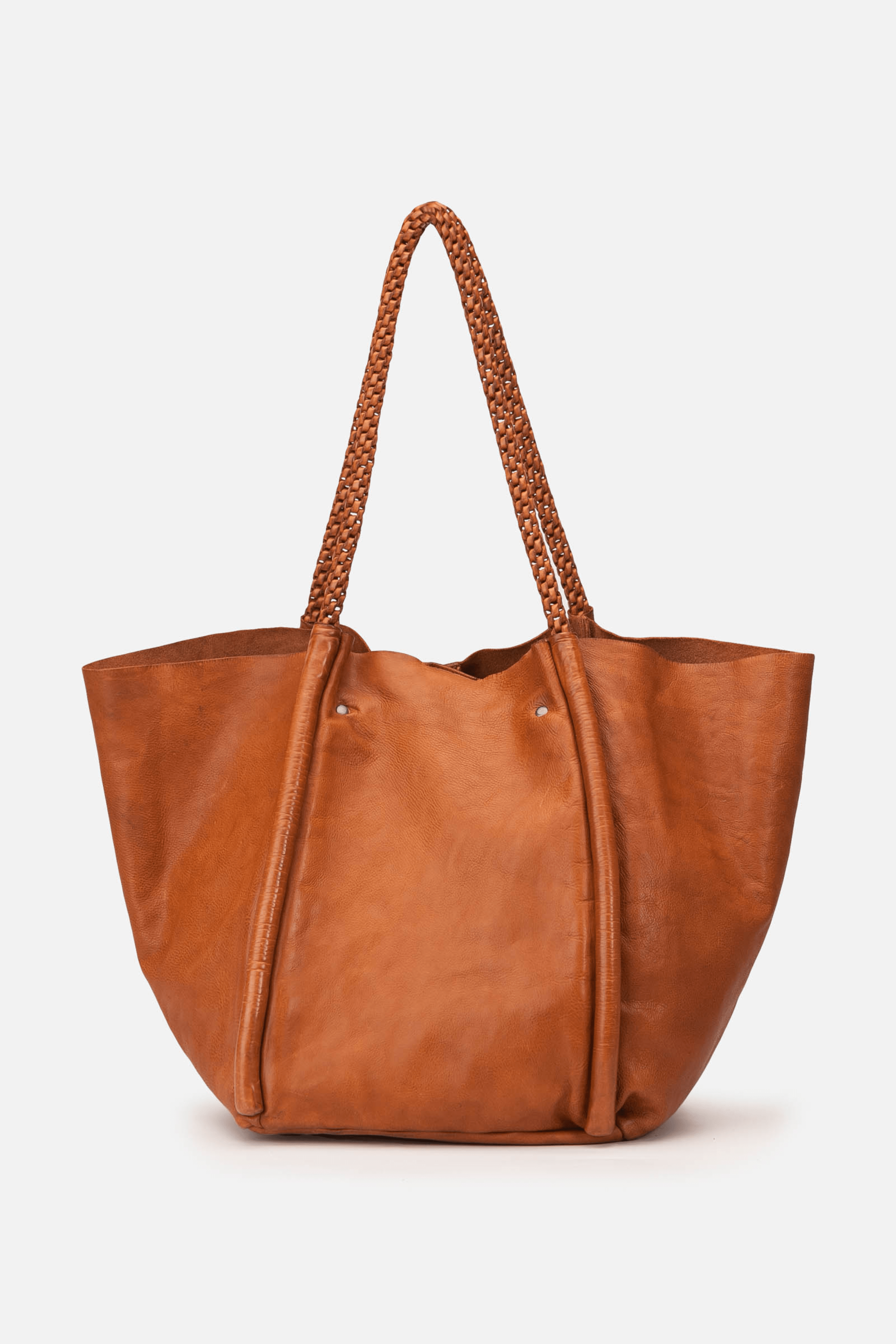  Grand sac cabas marron avec anses tressé en cuir 