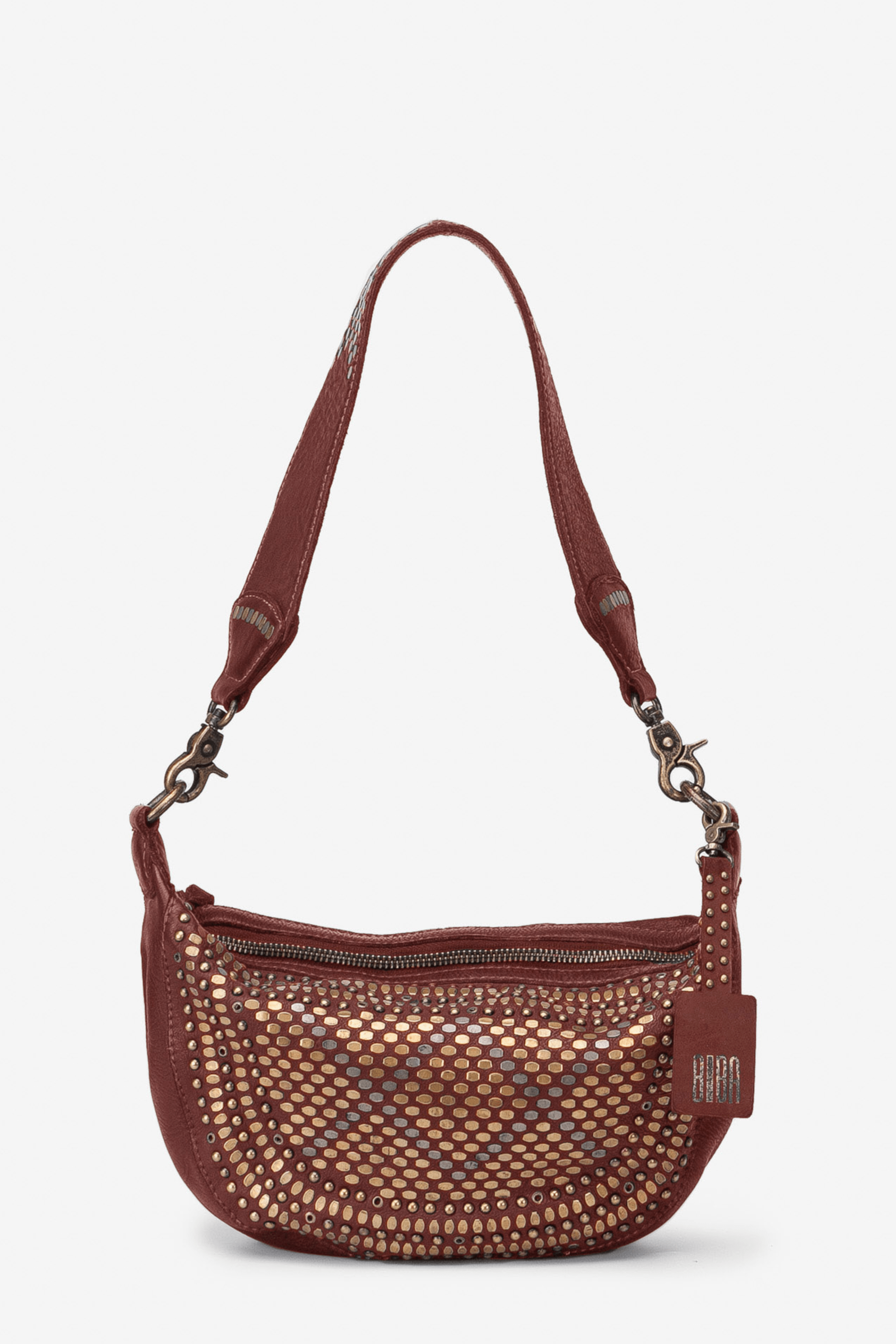 Biba Lovington - Sac bandoulière à rivets couleur marron - Nappa Maroquinerie