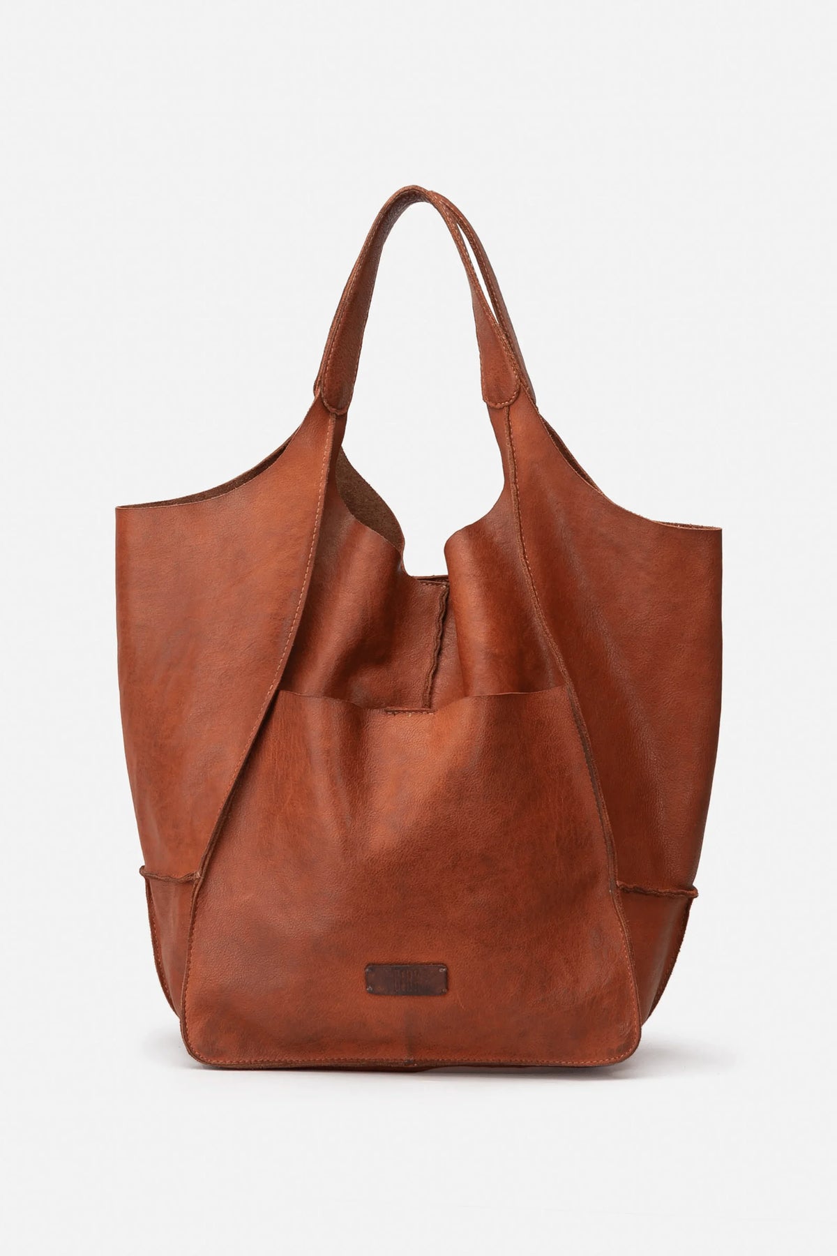 Grand sac cabas en cuir lavé cognac Biba Homer, forme souple et évasée